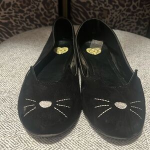 TUK black nubuck kitty embroidered ballet flats size 8
